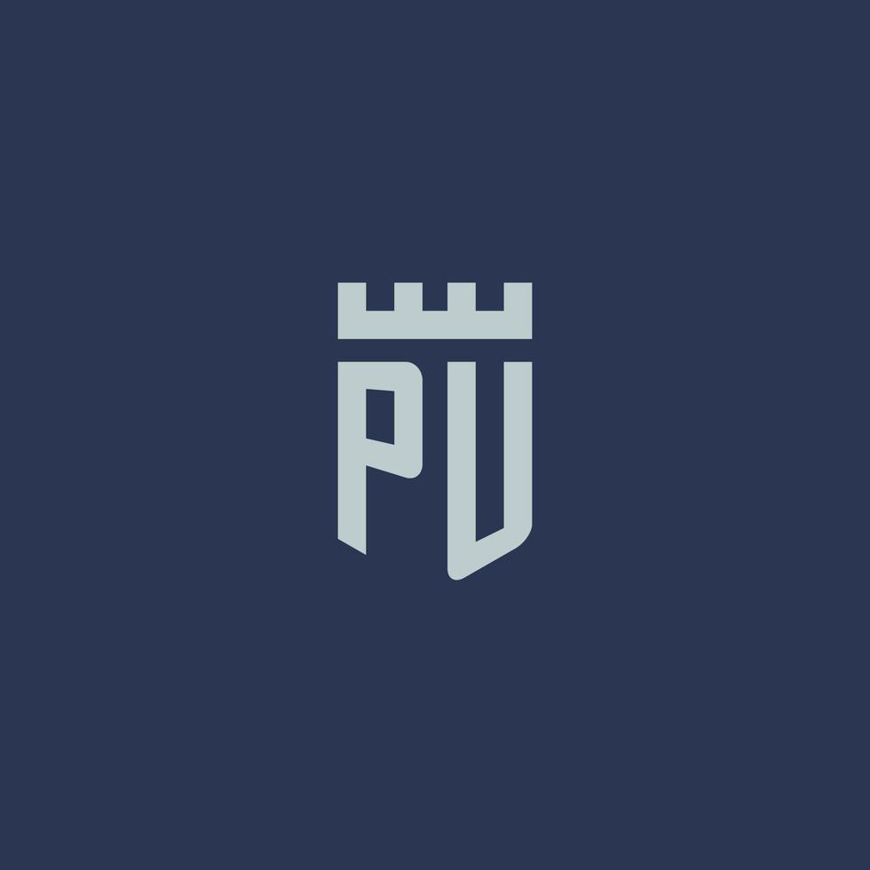 PU-Logo-Monogramm mit Festungsschloss und Schildstil-Design vektor