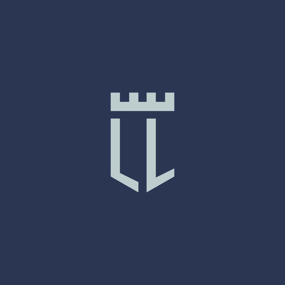 ll-Logo-Monogramm mit Festungsschloss und Schildstil-Design vektor