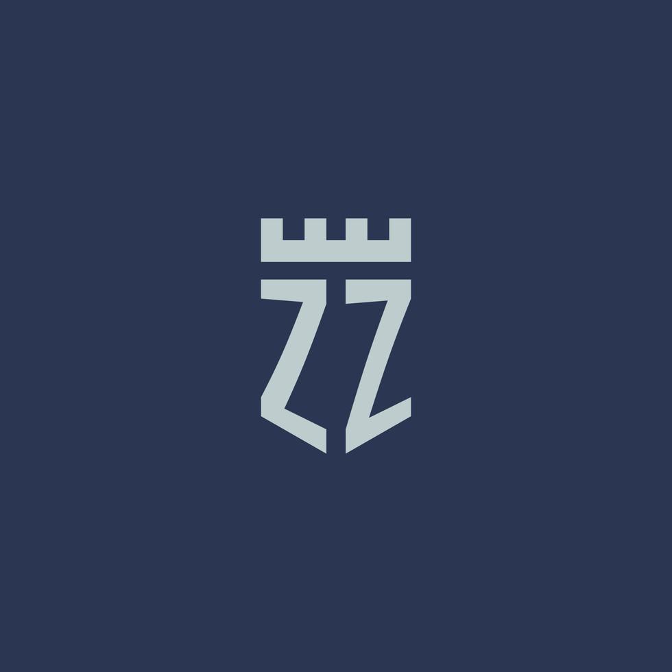 zz-Logo-Monogramm mit Festungsschloss und Schildstil-Design vektor