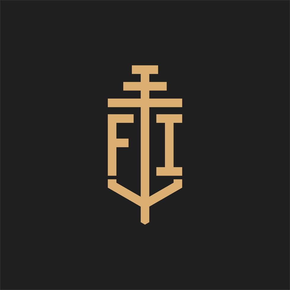 fi anfängliches Logo-Monogramm mit Pfeiler-Icon-Design-Vektor vektor