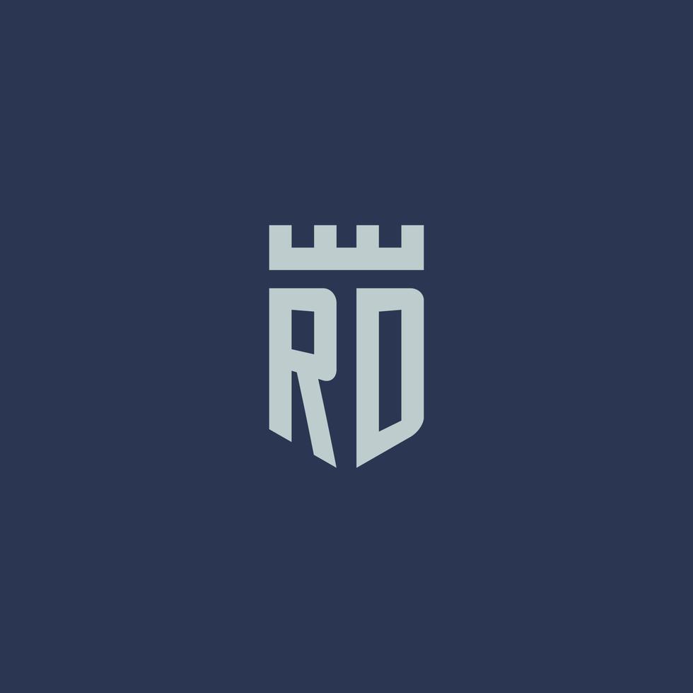 rd-Logo-Monogramm mit Festungsschloss und Schildstil-Design vektor