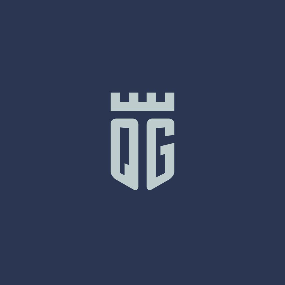 qg-Logo-Monogramm mit Festungsschloss und Schildstil-Design vektor