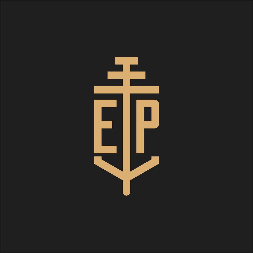 ep initial logotyp monogram med pelare ikon design vektor