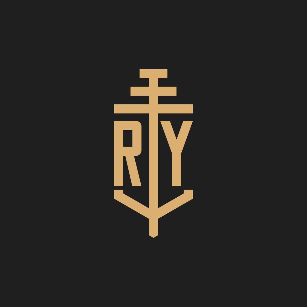 ry anfängliches Logo-Monogramm mit Säulen-Icon-Design-Vektor vektor