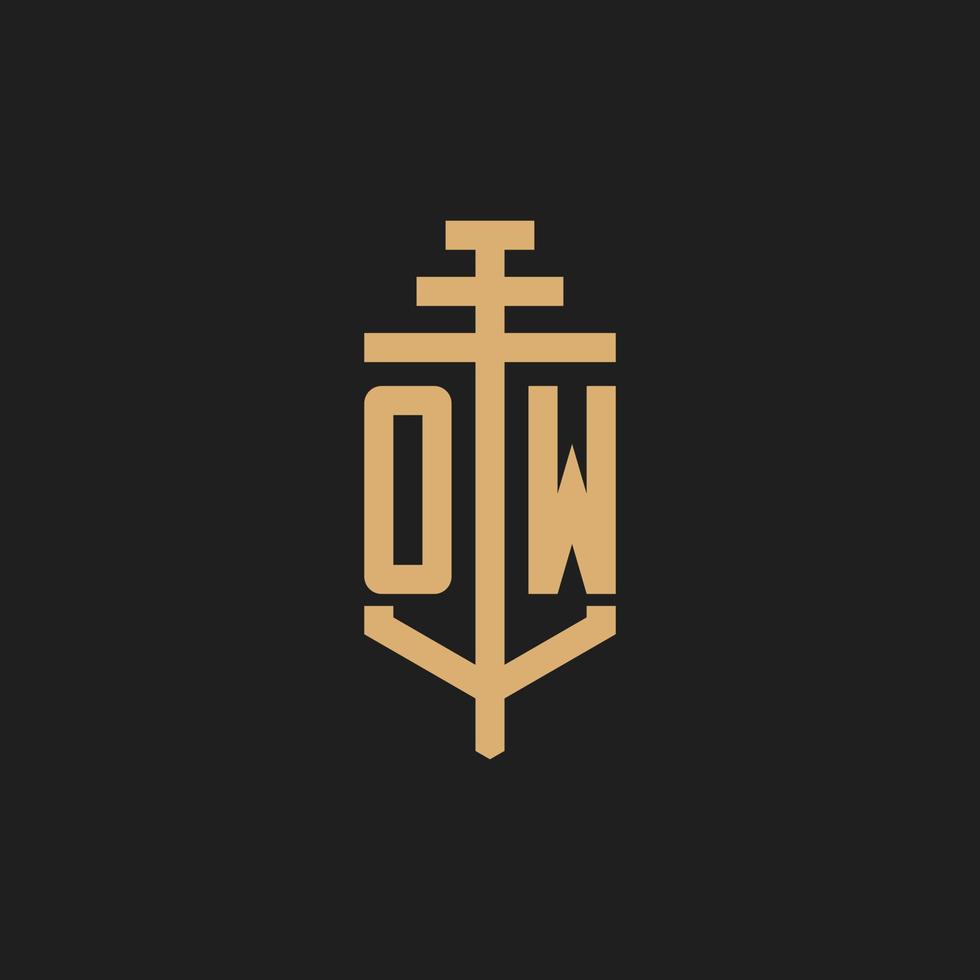 ow anfängliches Logo-Monogramm mit Säulen-Icon-Design-Vektor vektor