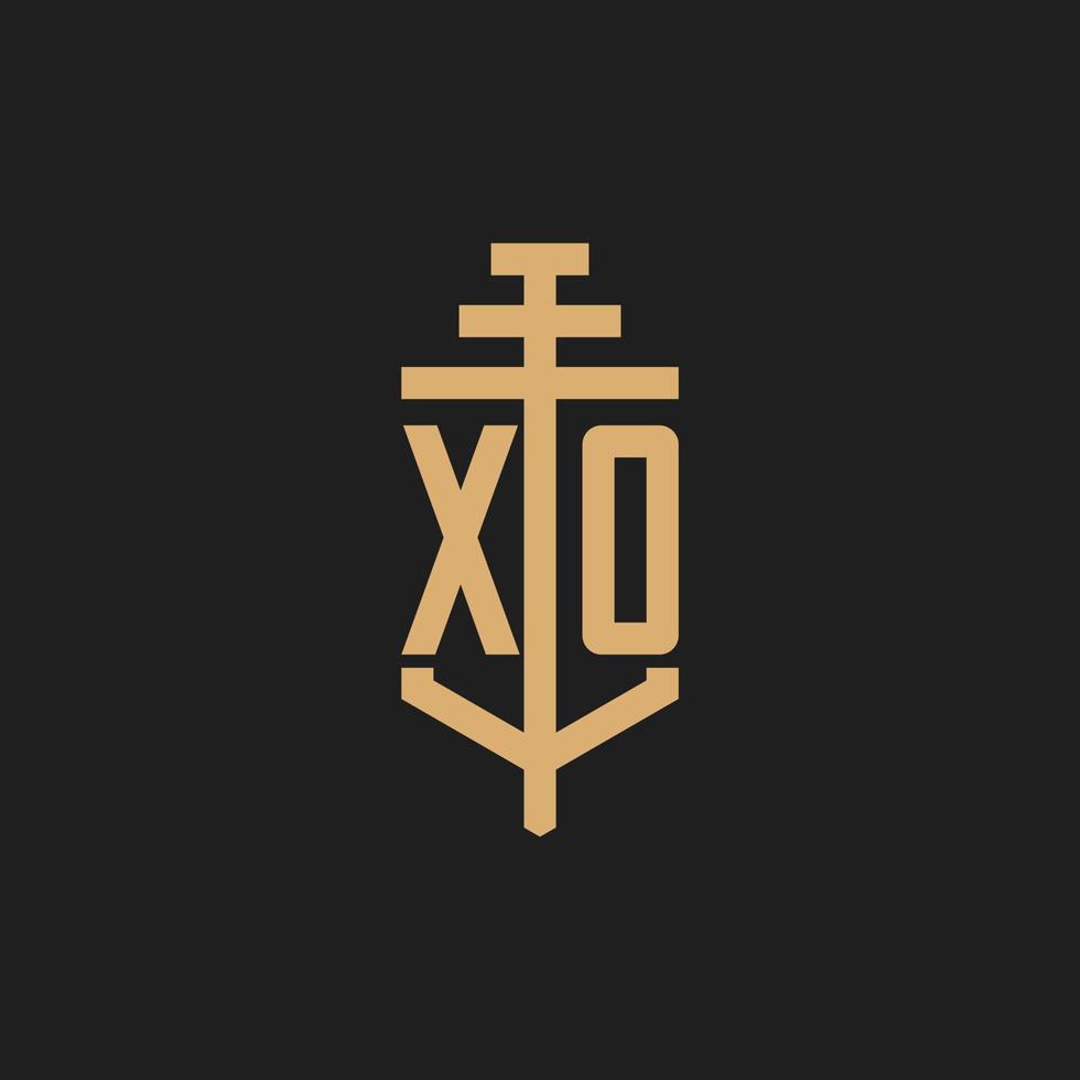 xo första logotyp monogram med pelare ikon design vektor