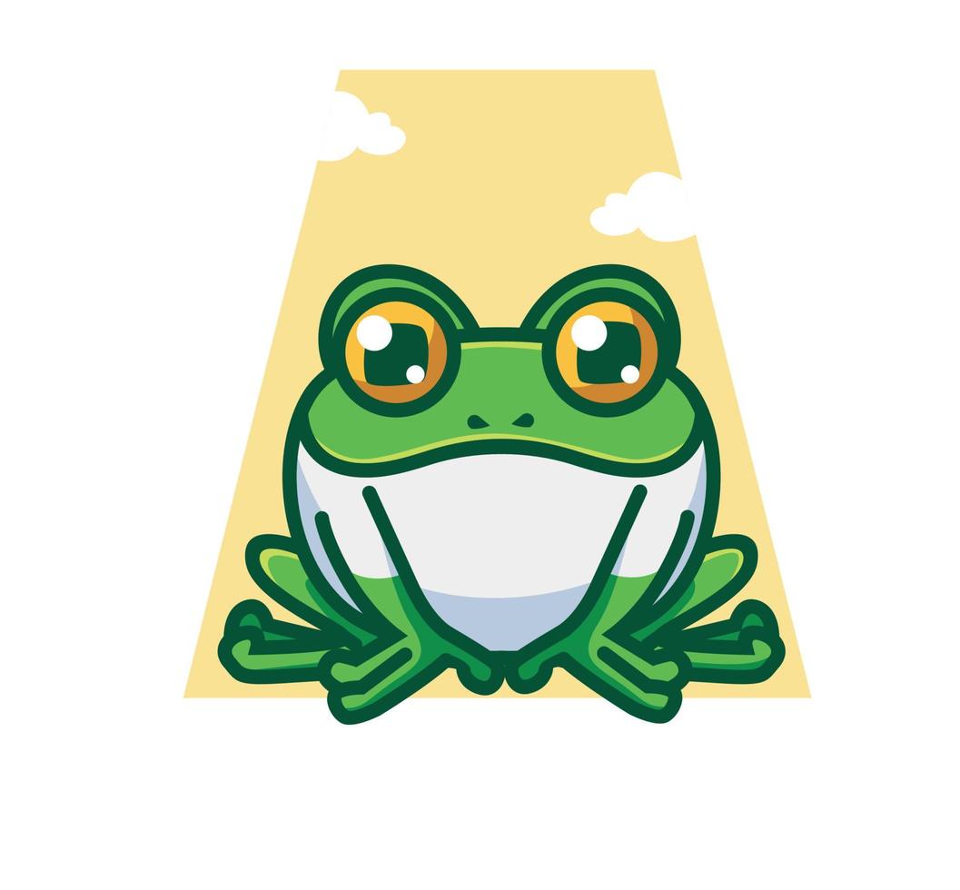 süßes Froschlächeln sitzt. isolierte illustration des karikaturtiernaturkonzepts. flacher Stil geeignet für Aufkleber-Icon-Design Premium-Logo-Vektor. Maskottchen Charakter vektor