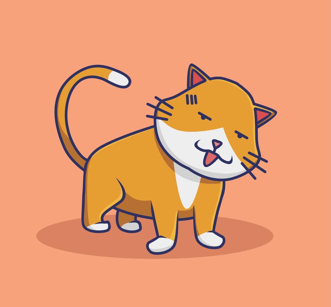süße Katze enttäuscht. tier isoliert cartoon flache stil symbol illustration premium vektor logo aufkleber maskottchen