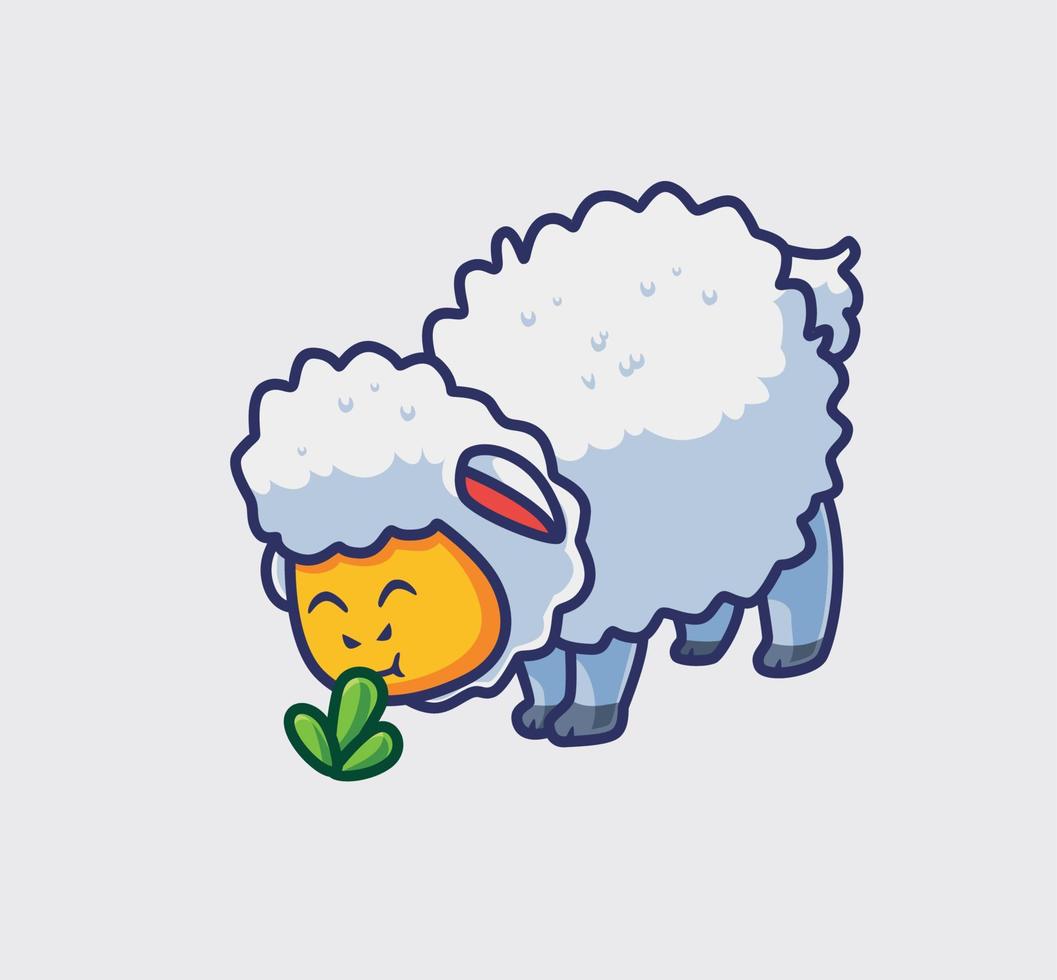 süße schafe, die gras auf dem boden fressen. isolierte karikaturtiernaturillustration. flacher Stil geeignet für Aufkleber-Icon-Design Premium-Logo-Vektor. Maskottchen Charakter vektor