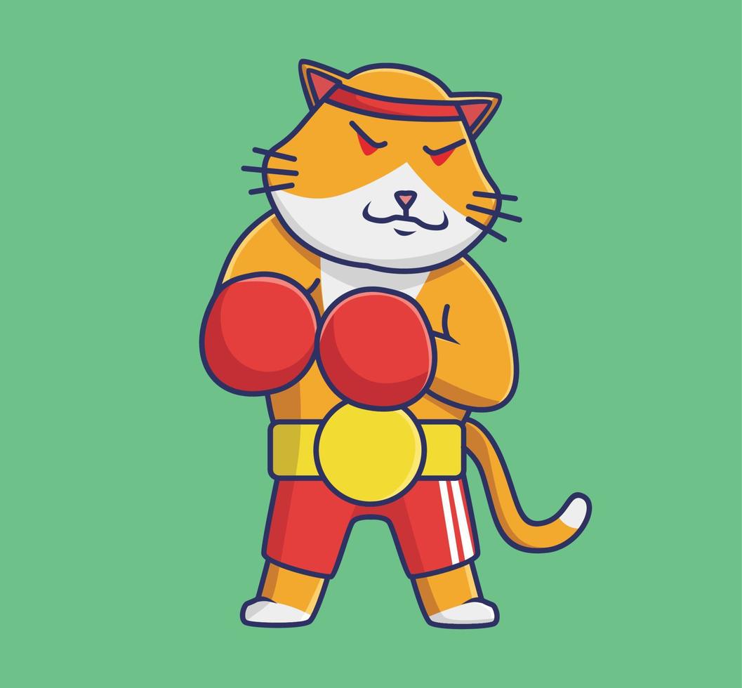 süße Katze, die rote Haine boxt. isolierte illustration des karikaturtiersportkonzepts. flacher Stil geeignet für Aufkleber-Icon-Design Premium-Logo-Vektor. Maskottchen Charakter vektor