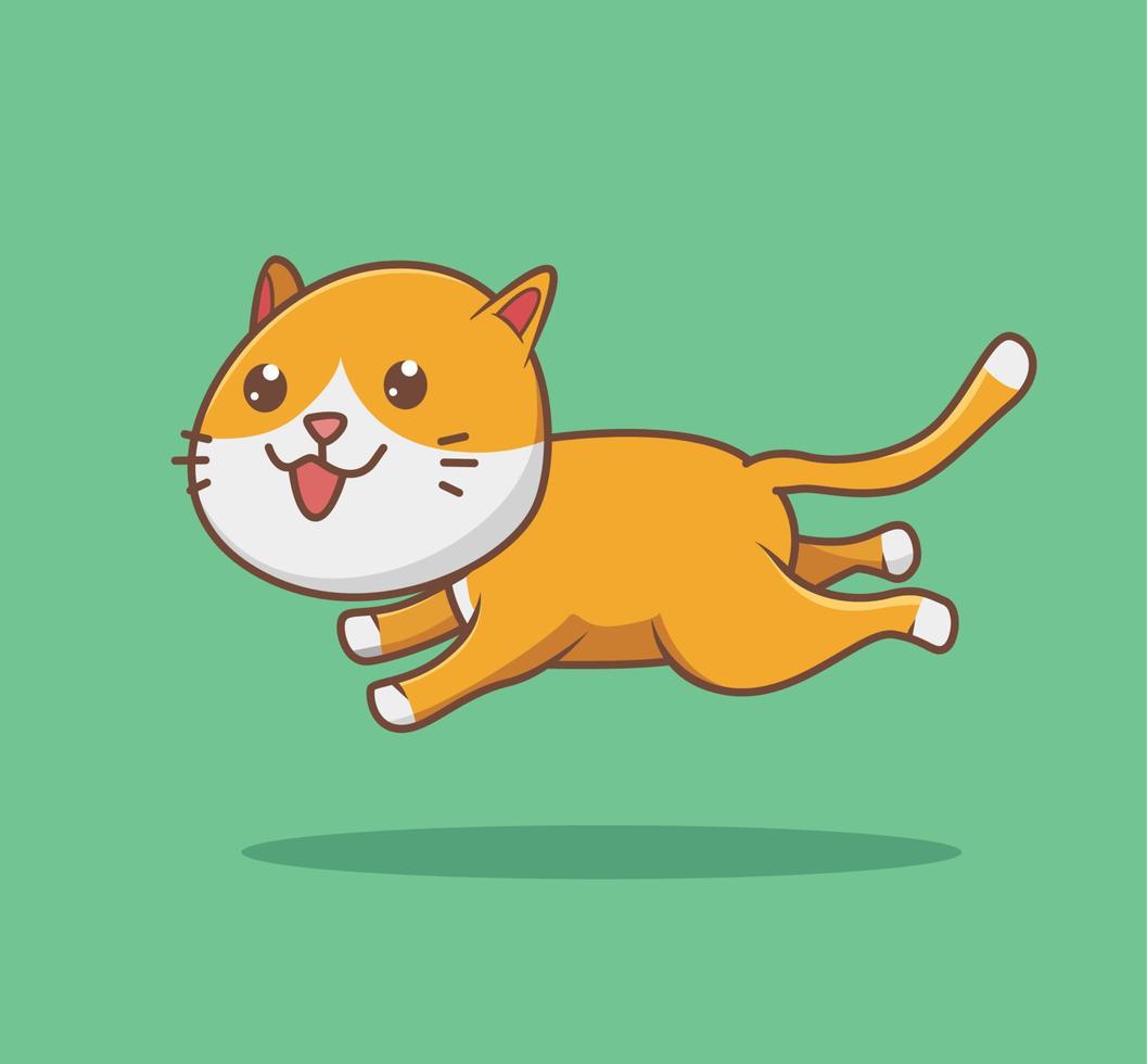 söt Hoppar katt. djur- isolerat tecknad serie platt stil klistermärke webb design ikon illustration premie vektor logotyp maskot