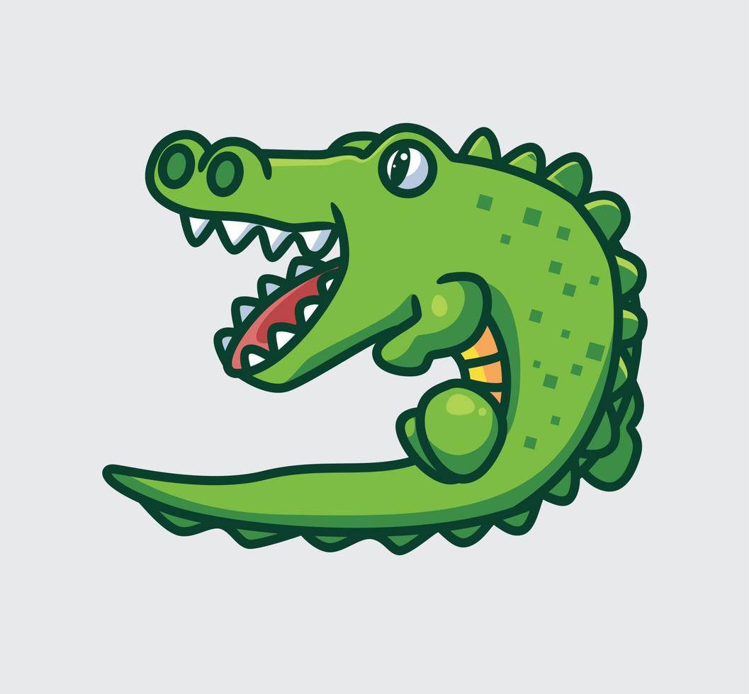 süßes grünes Krokodil öffnet seinen Mund vektor