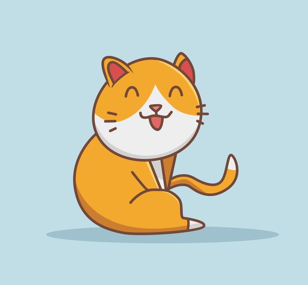 söt Sammanträde katt utgör leende. djur- isolerat tecknad serie platt stil klistermärke webb design ikon illustration premie vektor logotyp maskot