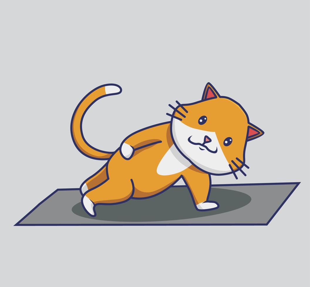 süße katze, die ein yoga-training macht. Tier isoliert Cartoon flachen Stil Aufkleber Webdesign Symbol Illustration Premium-Vektor-Logo-Maskottchen-Charakter-Objekt vektor