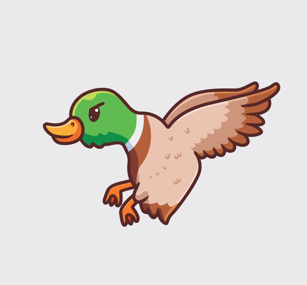 süße ente fliegende landung. isolierte karikaturtiernaturillustration. flacher Stil geeignet für Aufkleber-Icon-Design Premium-Logo-Vektor. Maskottchen Charakter vektor