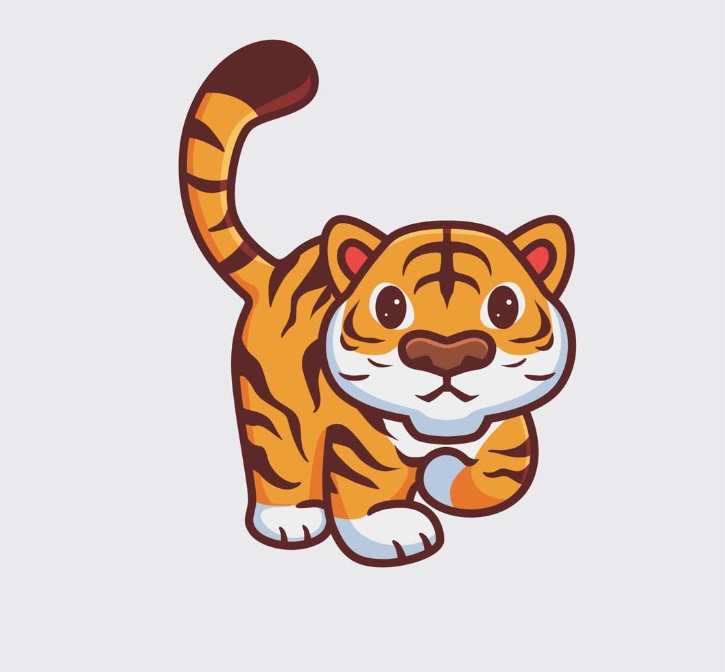 söt tiger gående. isolerat tecknad serie djur- natur illustration. platt stil lämplig för klistermärke ikon design premie logotyp vektor. maskot karaktär vektor