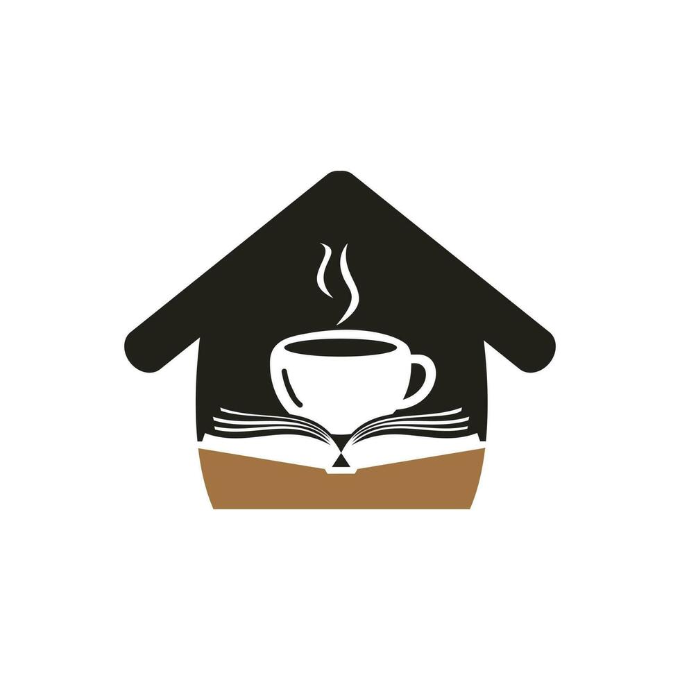 kaffeebuch mit hausform-vektor-logo-design. Kultiges Logo des Teebuchladens. vektor