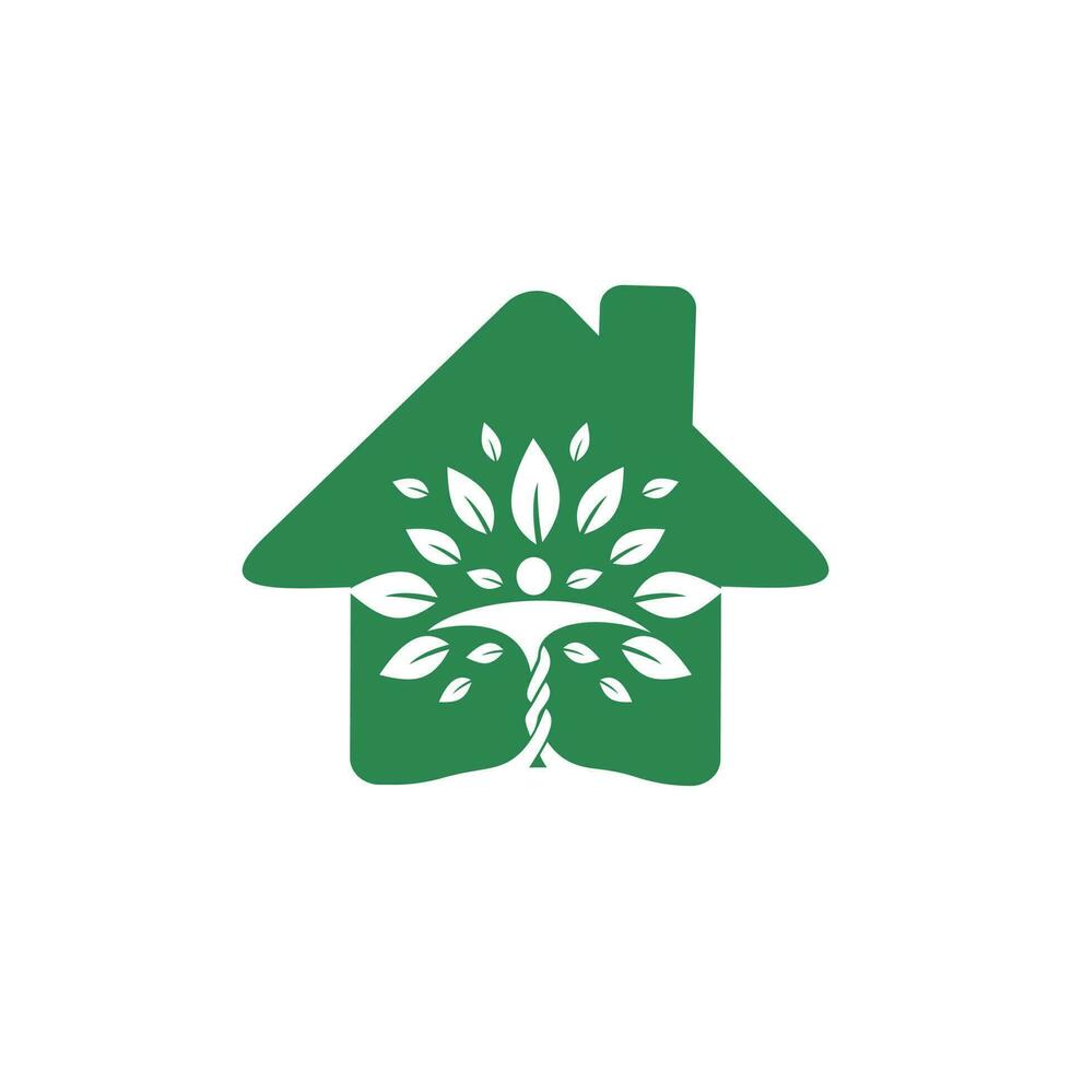 mänsklig karaktär med löv och hus logotyp design. naturlig Hem vård logotyp. vektor