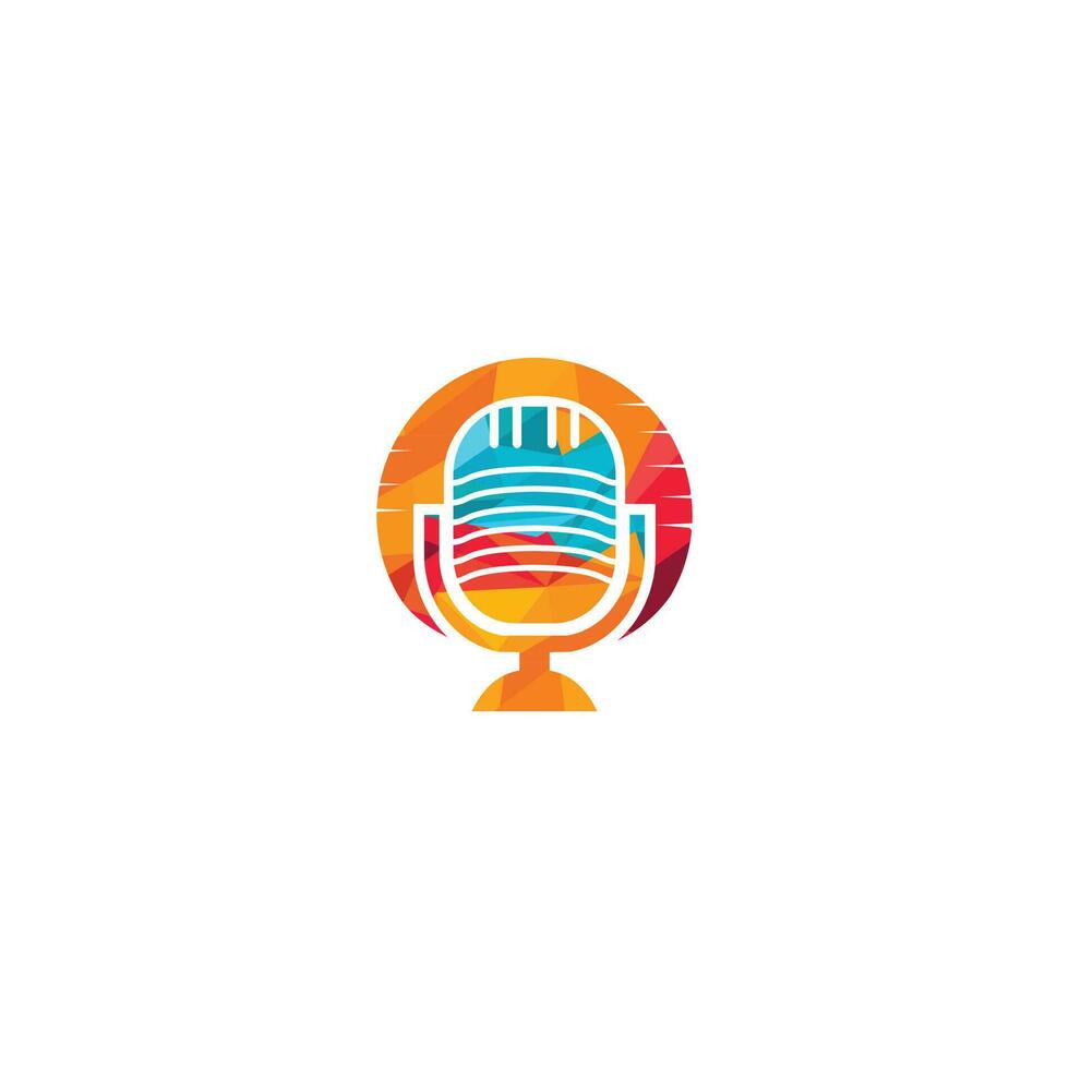morgon- podcast logotyp design. unik logotyp vektor mikrofon logotyp design med de Sol.