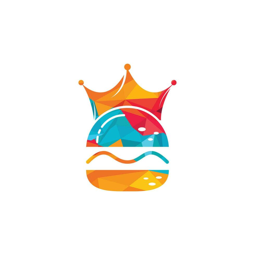 burger kung vektor logotyp design. burger med krona ikon logotyp begrepp.