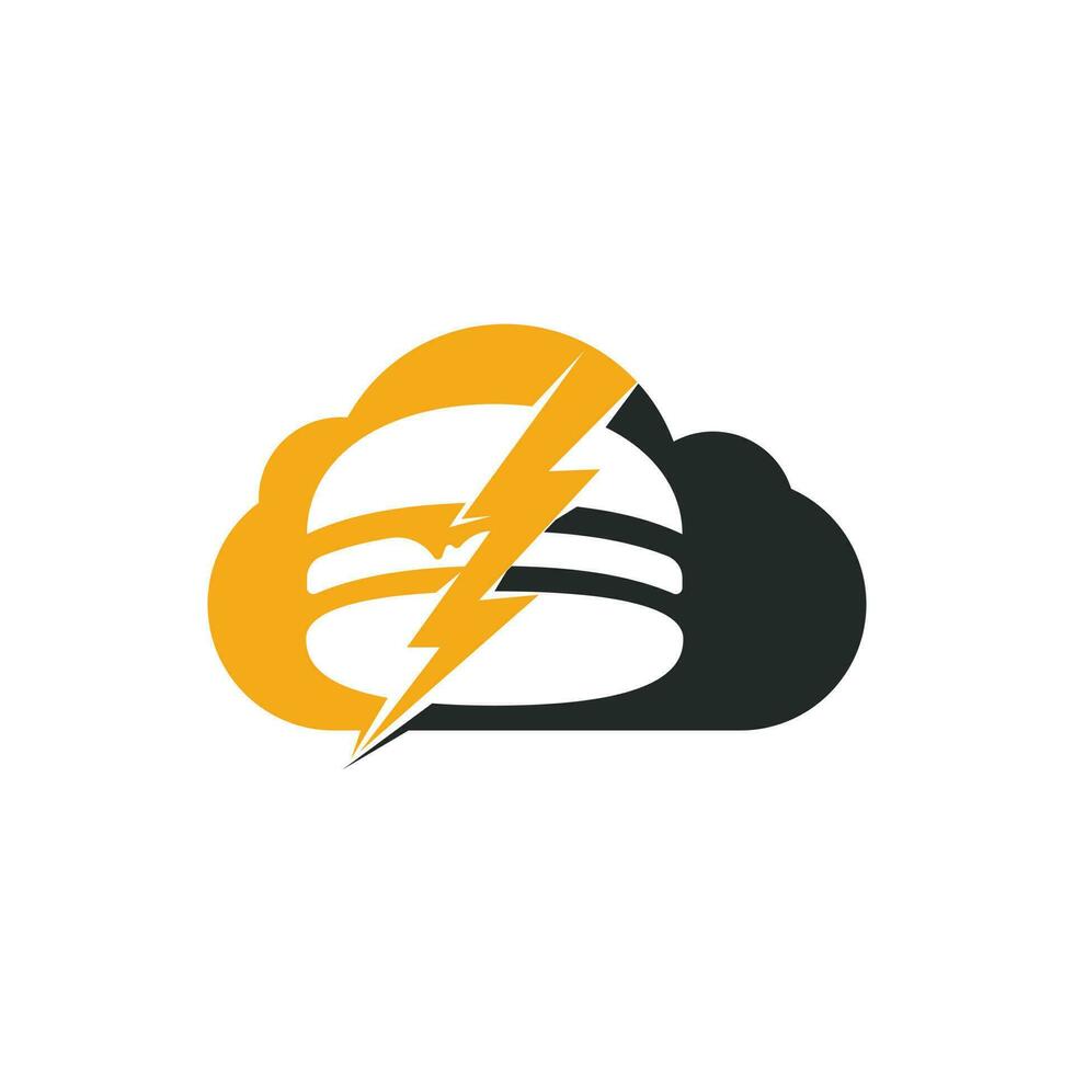 Flash-Burger-Vektor-Logo-Design. Burger mit Gewitter- und Wolkensymbol-Logo. vektor