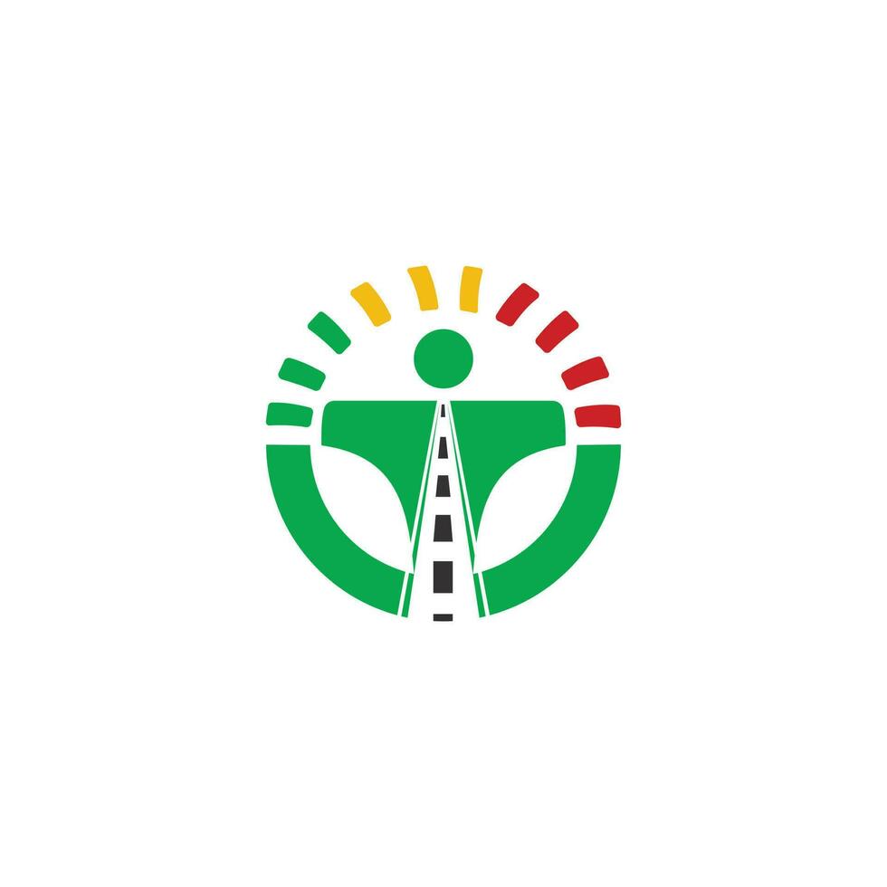 Design des Logos der Fahrschule. Lenkrad mit Straßen- und Tachometerlogo. vektor