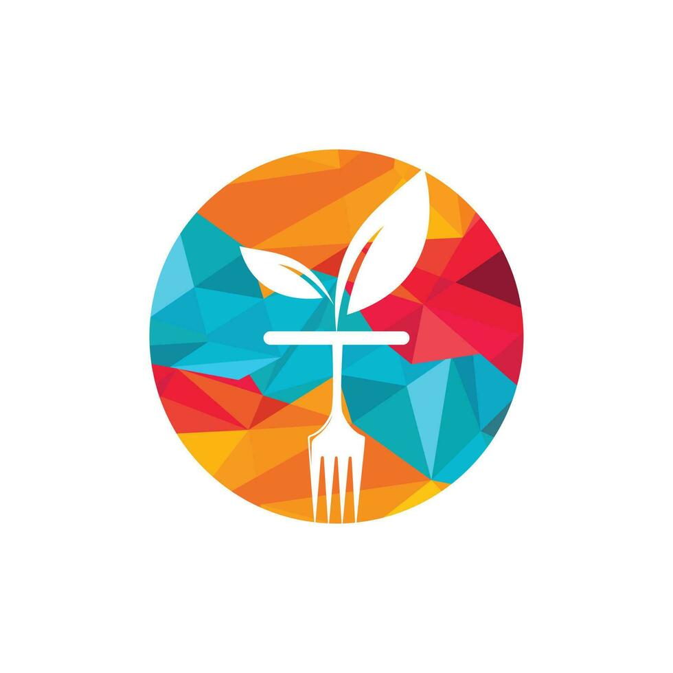 friska mat logotyp mall. organisk mat logotyp med gaffel och blad symbol. vektor
