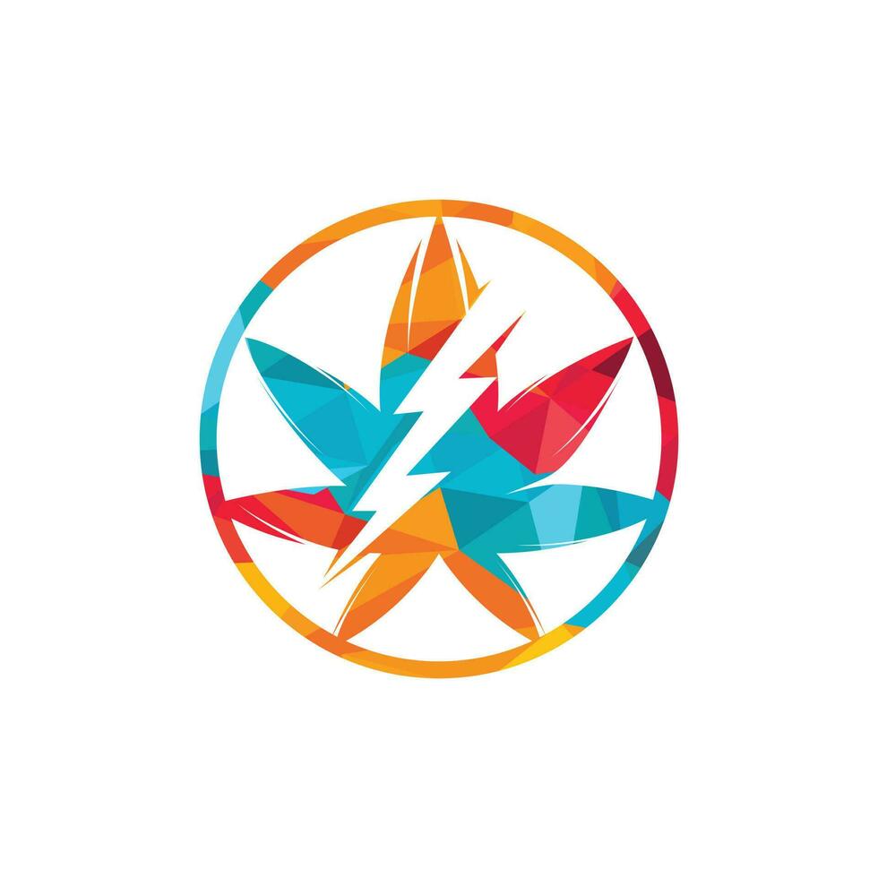 Marihuana-Donner-Vektor-Logo-Design. Cannabis- oder Marihuana-Blatt-Logo-Symbol mit Blitz. vektor