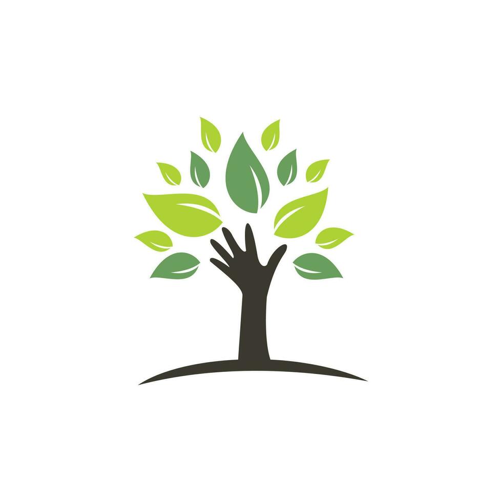 kreativ grön hand träd logotyp design. naturlig Produkter logotyp. kosmetika ikon. spa logotyp. skönhet salong eller yoga logotyp. vektor