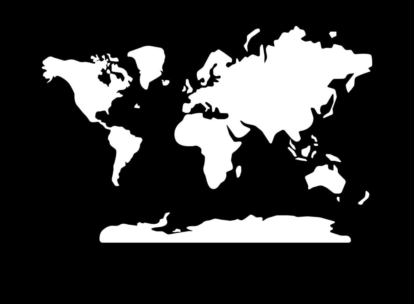 Weltkartenvektor, einzeln auf schwarzem Hintergrund. Flache Erde für Website-Muster, Jahresbericht, Infografiken. Weltkarte-Symbol. Reisen Sie weltweit, Kartensilhouette im Hintergrund. vektor