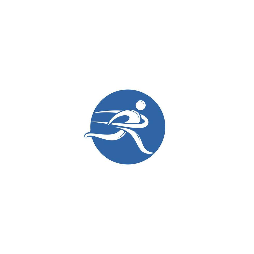 Laufender Mann mit Finish-Band-Logo-Design. Marathon-Logo-Vorlage. Zeichen des Laufclubs oder Sportvereins. vektor