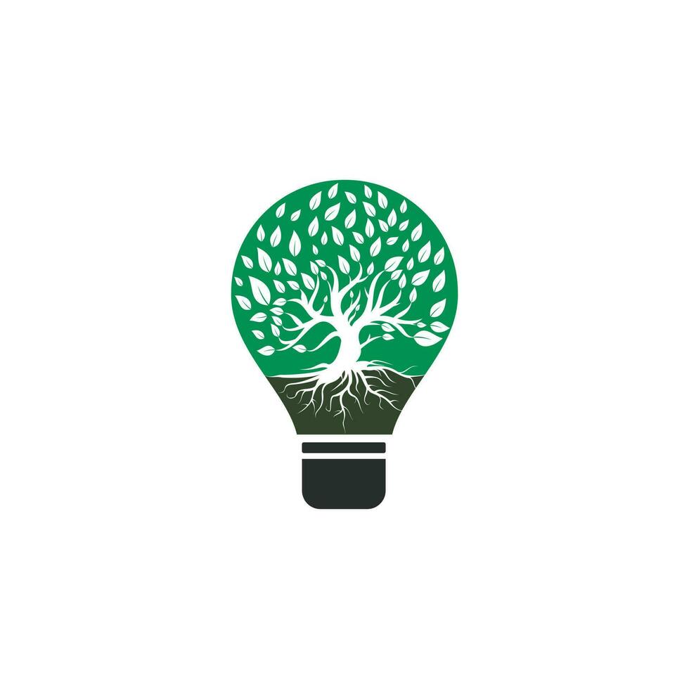 Glödlampa lampa träd rötter vektor logotyp design. eco energi vektor logotyp mall.