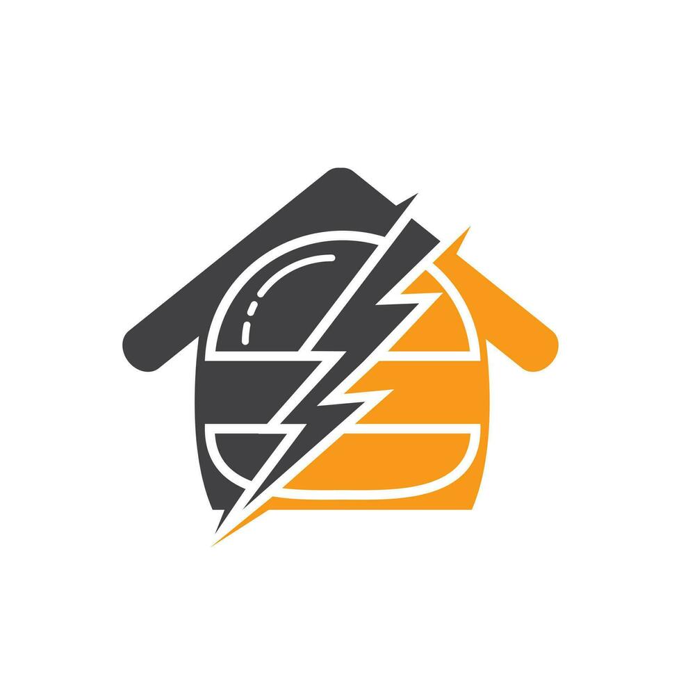 Flash-Burger-Vektor-Logo-Design. Burger mit Gewitter und Home-Icon-Logo. vektor