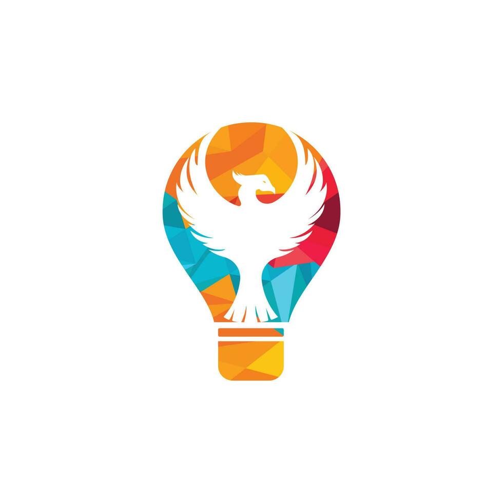 fågel Fenix ljus Glödlampa logotyp design. kreativ aning begrepp design. vektor