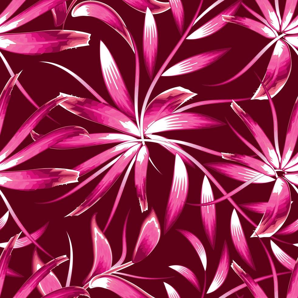 abstrakter rosa Bambus verlässt nahtlosen Hintergrundvektor mit einfarbigen tropischen Pflanzenblättern und -laub auf zartem Hintergrund. Dschungeldruck. Druck und Textil. exotische Tropen. Sommer. Frühling. Herbst vektor