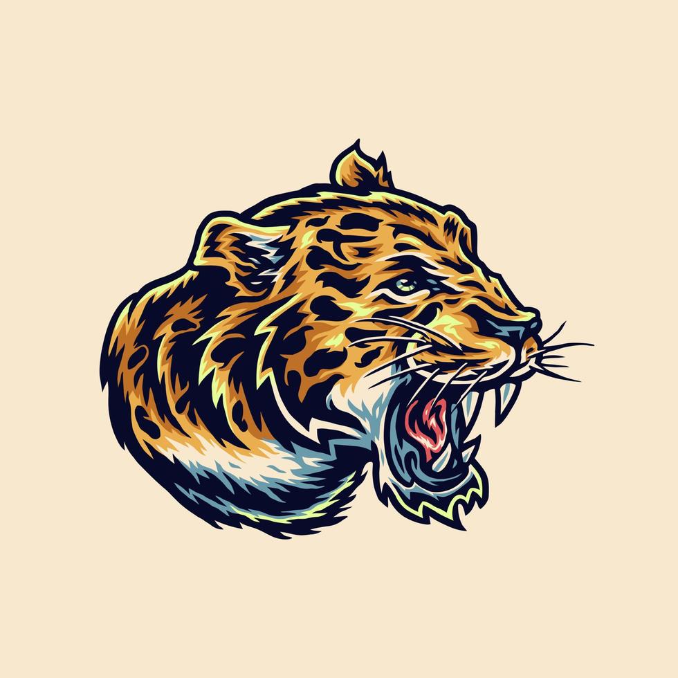 jaguar huvud sida se, hand dragen linje stil med digital Färg, vektor illustration