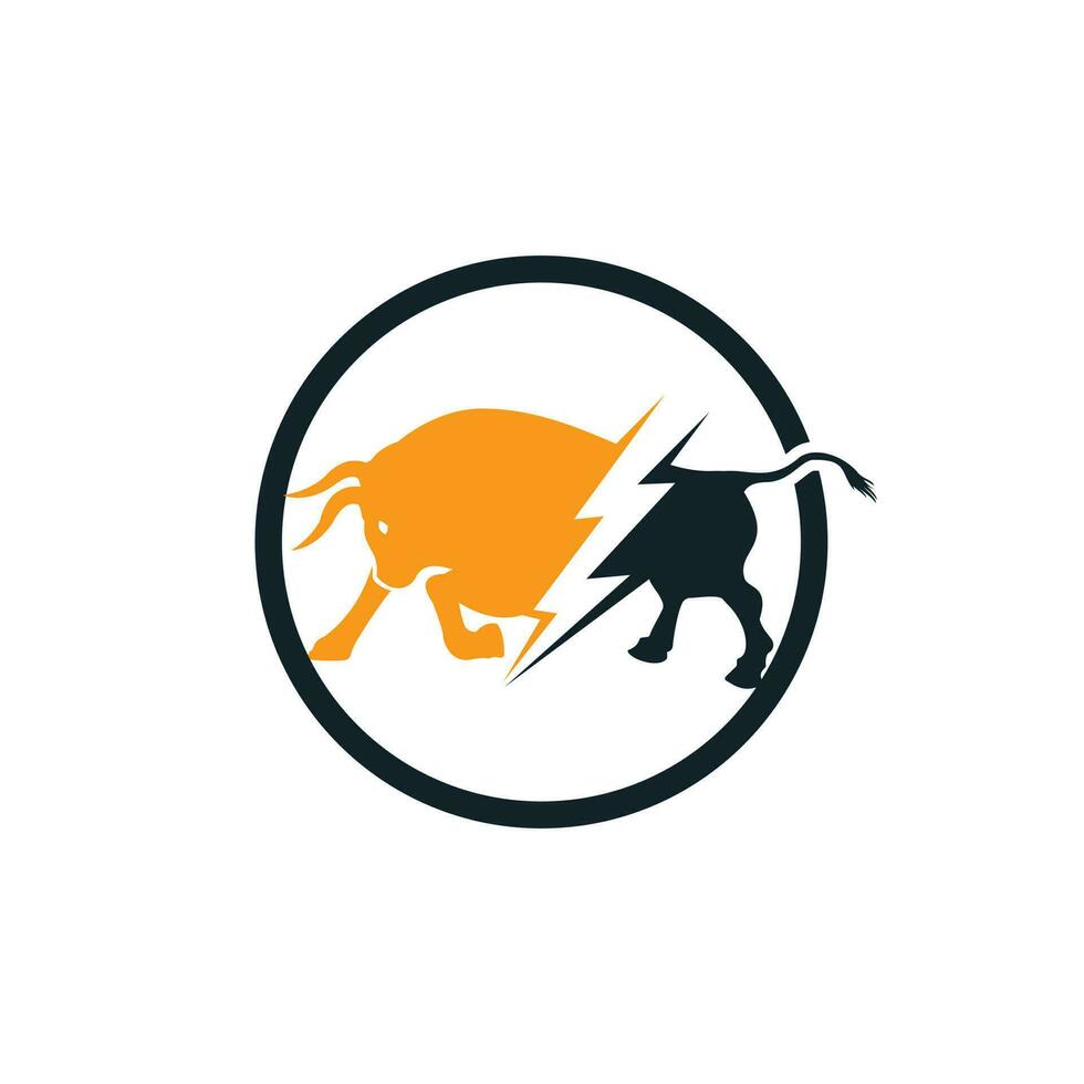 Stier mit Donner-Logo-Design. Blitz elektrische Energie in Stier. vektor