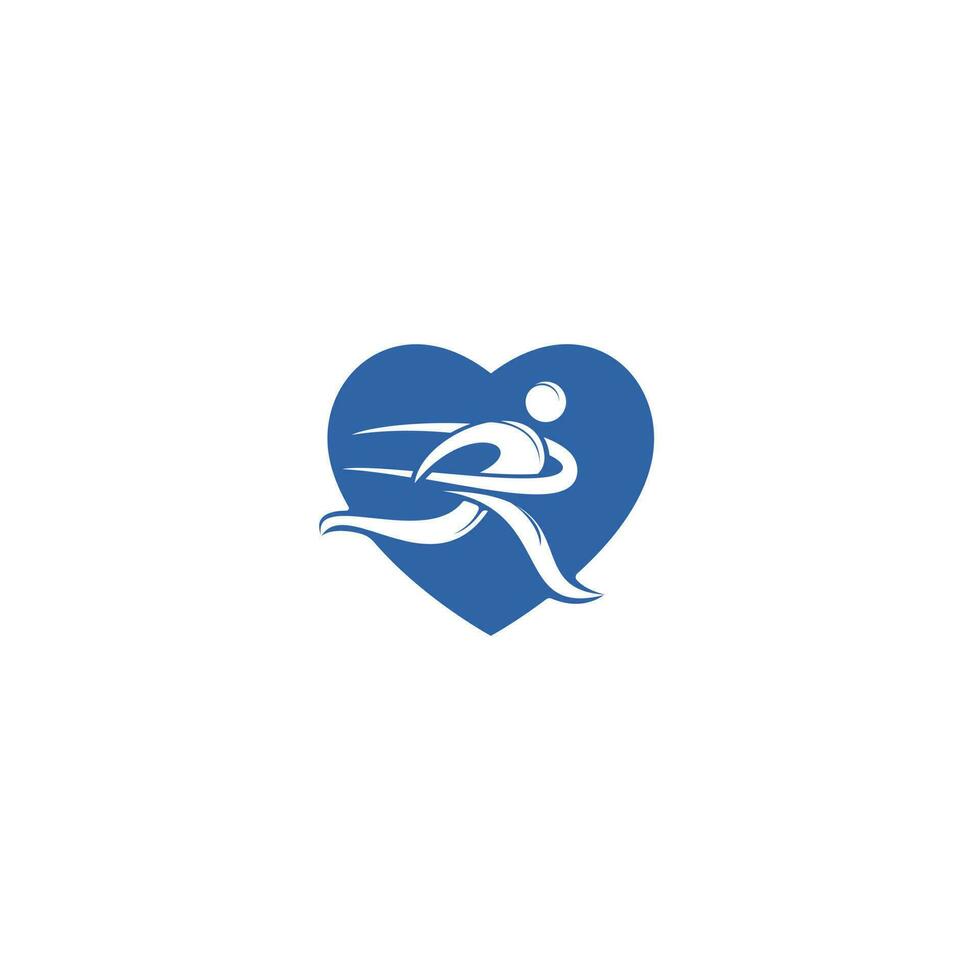 Laufender Mann mit Finish-Band-Herzform-Logo-Design. Marathon-Logo-Vorlage. Zeichen des Laufclubs oder Sportvereins. vektor