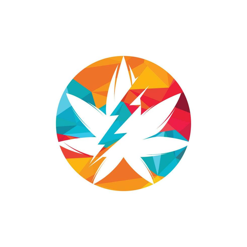 Marihuana-Donner-Vektor-Logo-Design. Cannabis- oder Marihuana-Blatt-Logo-Symbol mit Blitz. vektor
