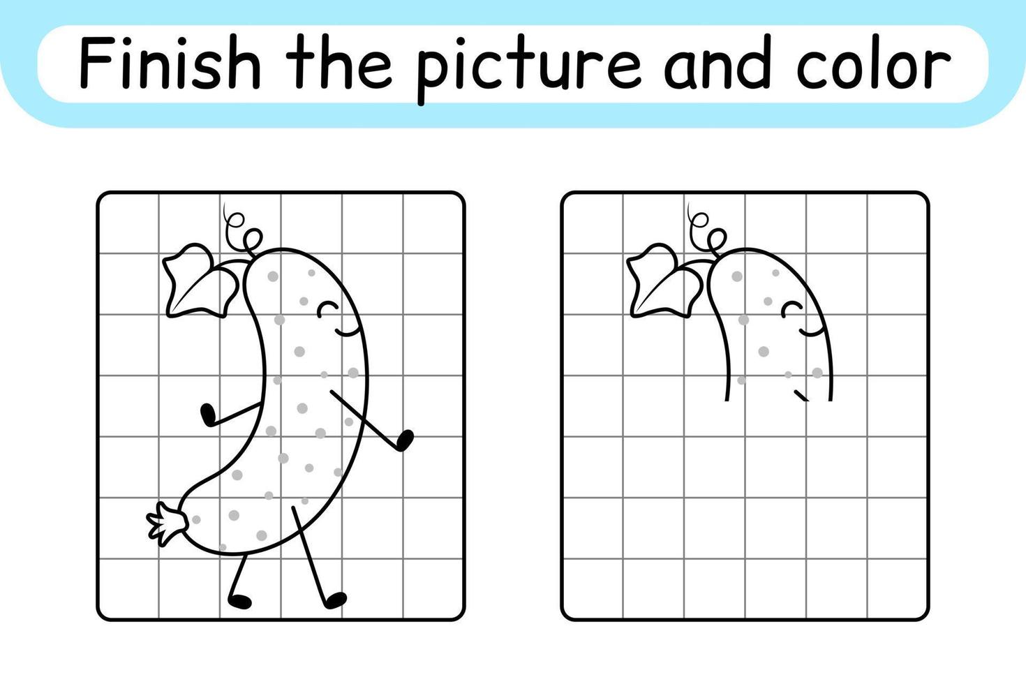 komplett de bild gurka. kopia de bild och Färg. Avsluta de bild. färg bok. pedagogisk teckning övning spel för barn vektor