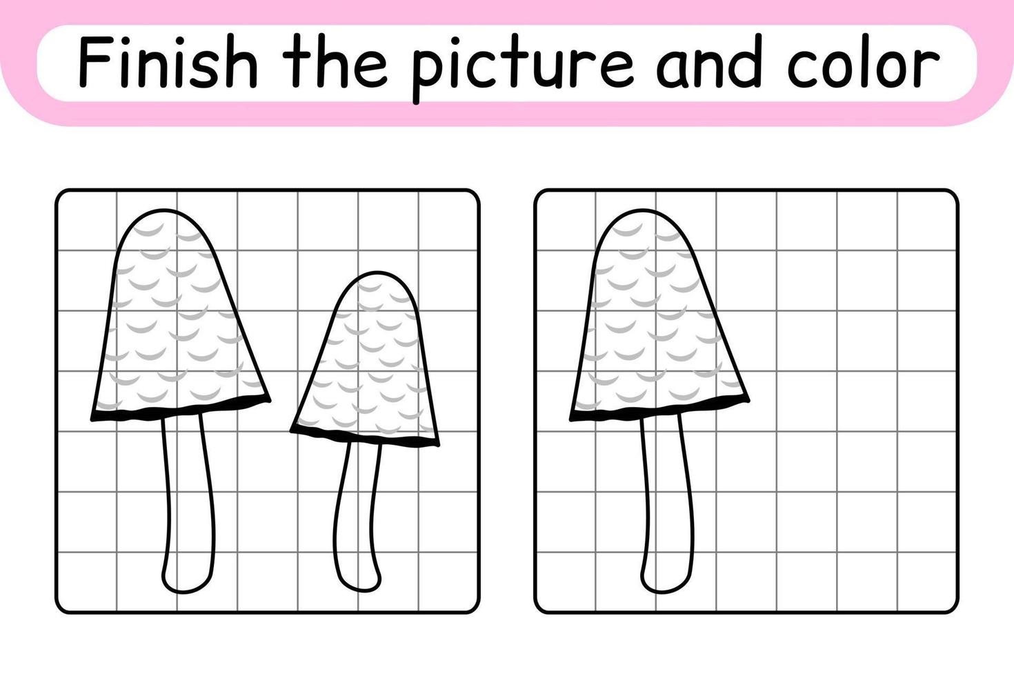 vervollständigen das Bild Pilz Coprinus. Kopieren Sie das Bild und die Farbe. beende das Bild. Malbuch. pädagogisches Zeichenübungsspiel für Kinder vektor