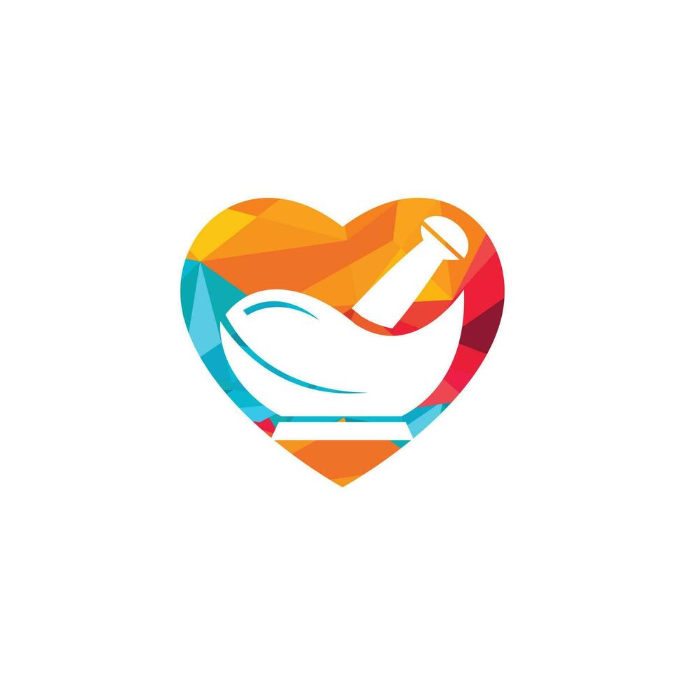Herzform Apotheke medizinisches Logo-Design. natürliches Mörser- und Stößel-Logo, medizinisches Kräuterillustrationssymbol-Vektordesign. vektor
