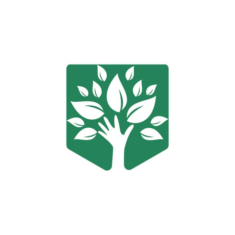 kreatives grünes Handbaum-Logo-Design. Naturprodukt-Logo. Kosmetik-Symbol. Spa-Logo. Schönheitssalon oder Yoga-Logo. vektor