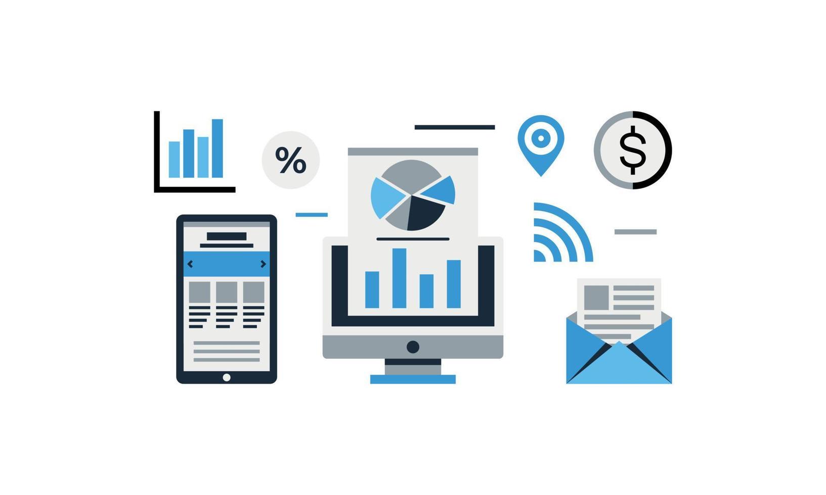 mobil reklam, social media kampanj, digital marknadsföring begrepp illustration vektor