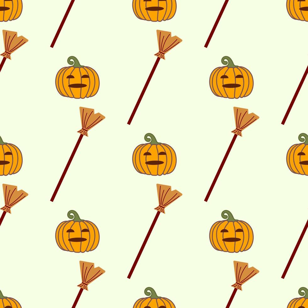 mönster av pumpa och kvast för Semester av halloween. vektor isolerat bild för webb design eller textilier