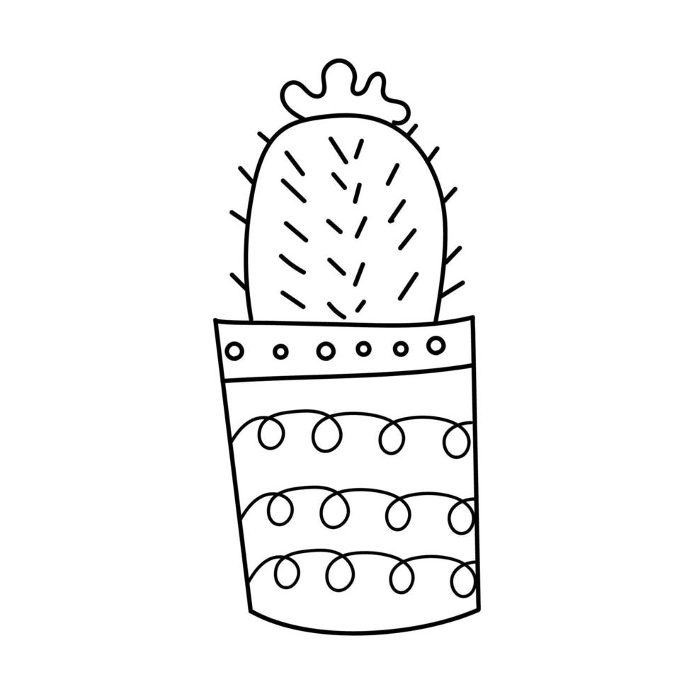Kaktus im Topf mit Muster aus Wellenlinien. Vektor isoliertes Bild für Webdesign oder Druck