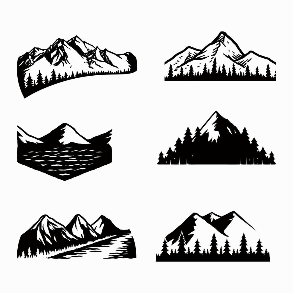bergen illustration uppsättning, svart och vit vektor