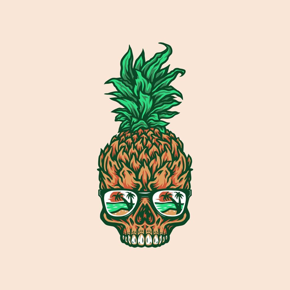 ananas skalle, hand dragen linje med digital Färg, vektor illustration