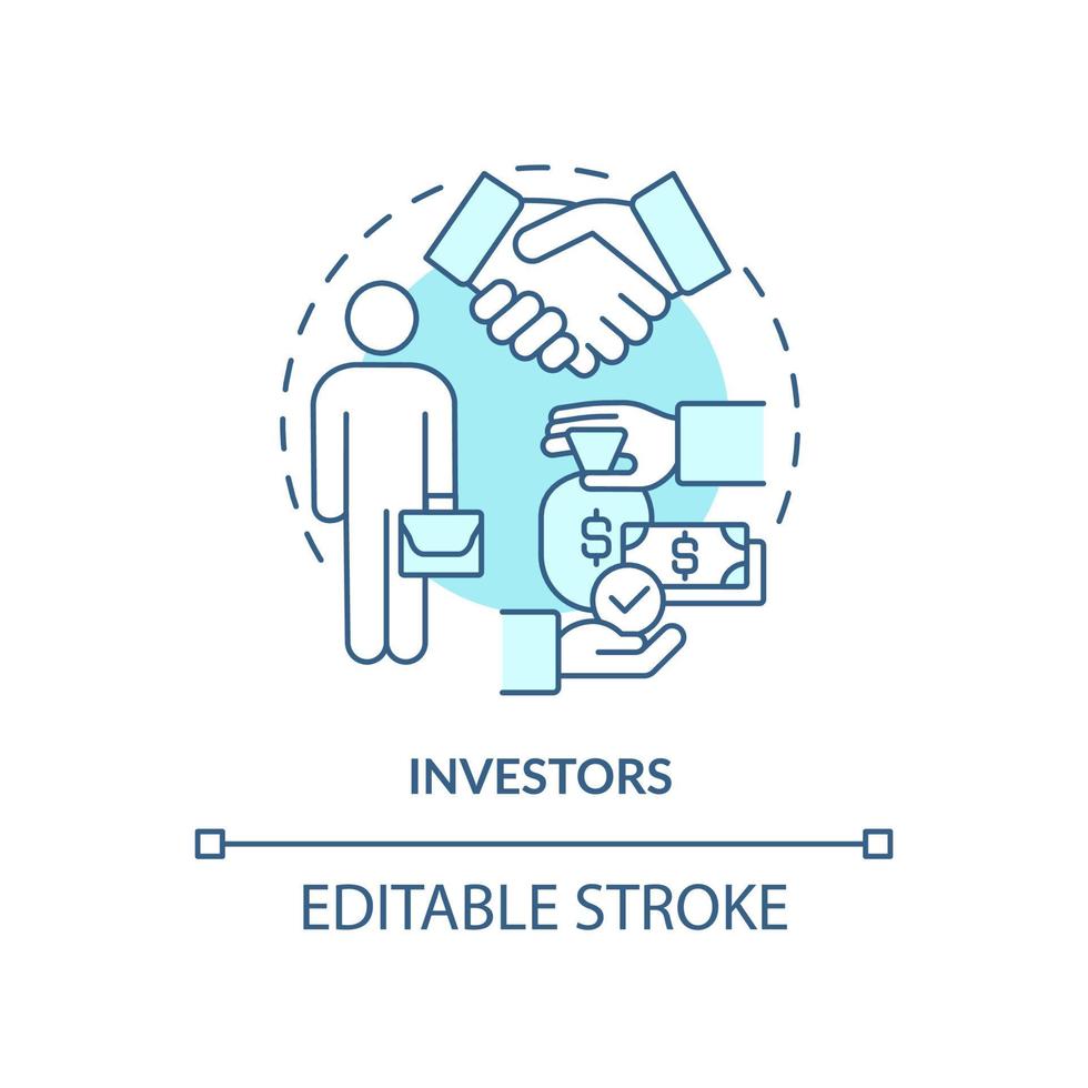 Investoren türkisfarbenes Konzeptsymbol. Kategorie der Genossenschaftsmitglieder abstrakte Idee dünne Linie Illustration. Geldanlage. isolierte Umrisszeichnung. editierbarer Strich. vektor