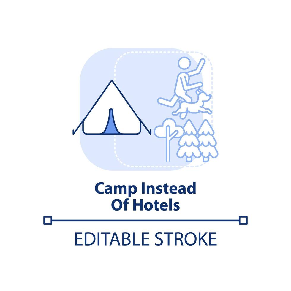 Camp statt Hotels hellblaues Konzeptsymbol. Campingplatz. road trip mit haustieren abstrakte idee dünne linie illustration. isolierte Umrisszeichnung. editierbarer Strich. vektor